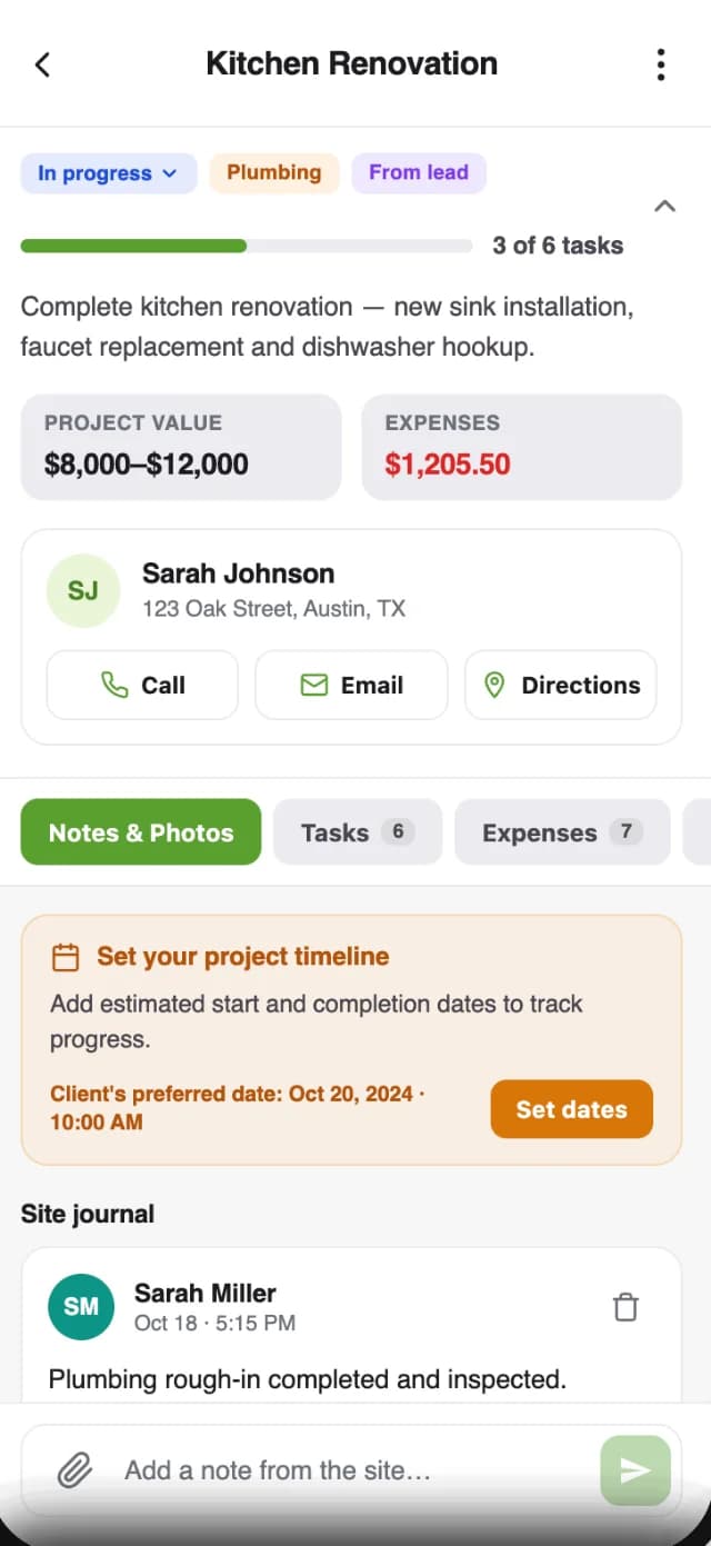 Project logs in the GetAssist app